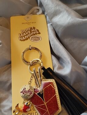 Skinnydip Lucky Fish Red Glitter Chinese Food Take Out Keychain w Black Tassel